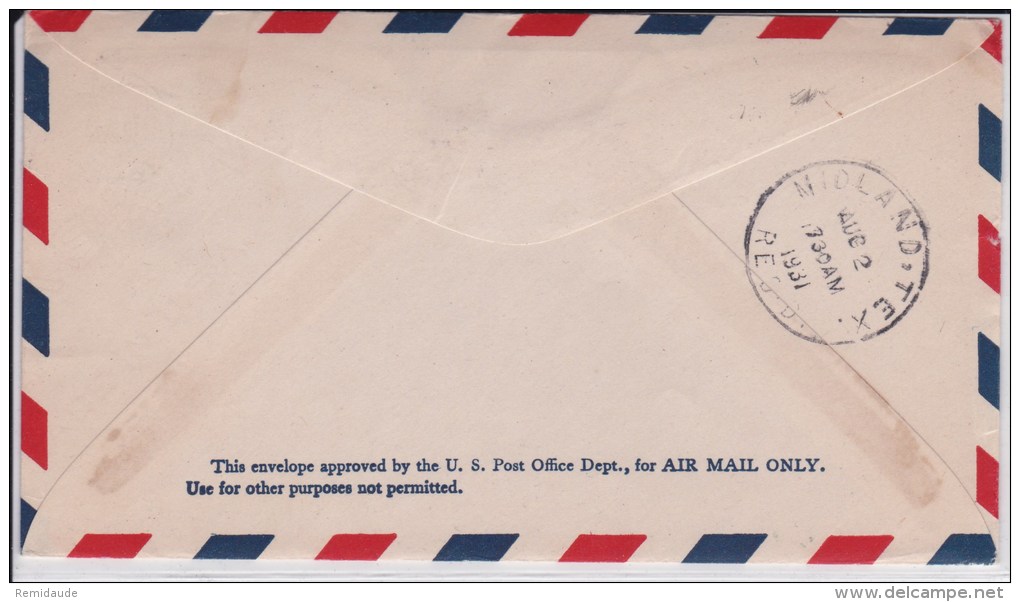 USA - 1931 - POSTE AERIENNE - ENVELOPPE AIRMAIL De SANTA FE ( NEW MEXICO ) FIRST FLIGHT AIR MAIL ROUTE - 1c. 1918-1940 Covers