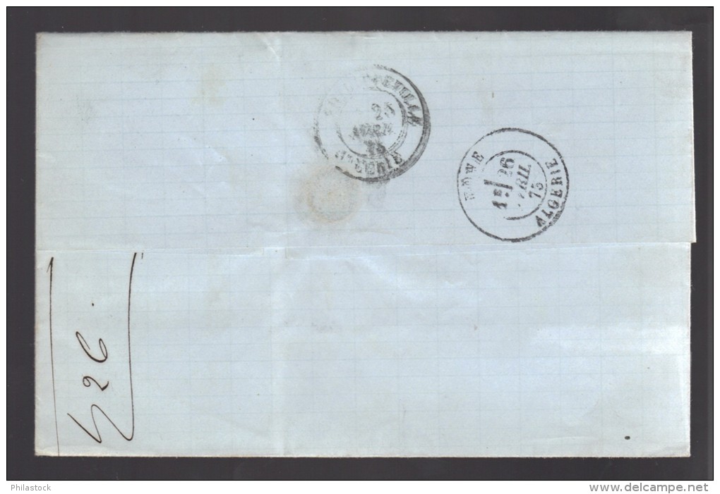 FRANCE 1875 N° 60 Obl. S/Lettre Entiére Marseille Bateau à Vapeur GC 5055 Algérie Philippeville - 1871-1875 Cérès