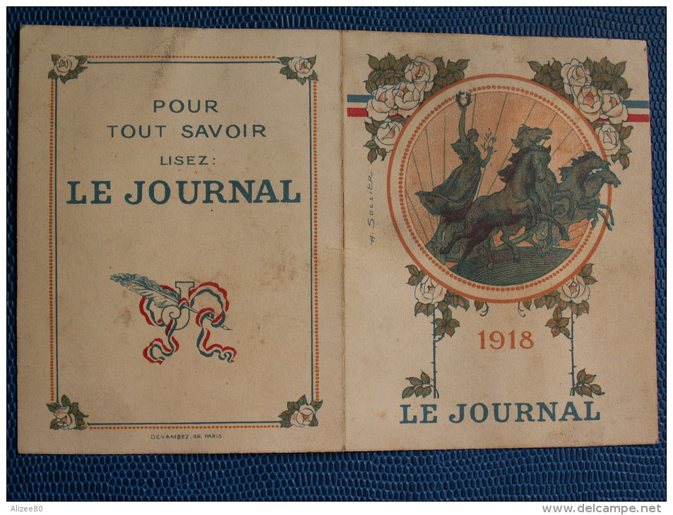 ""   PETIT  CALENDRIRE  DE  POCHE  //  1918  - GRAVURE  HENRI  SOLLIER  DESSINATEUR  -  OFFERT  PAR LE  JOURNAL     "" - Petit Format : 1901-20