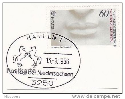 1986 Horse EVENT Pmk COVER (card) Hameln Germany Stamps Horses - Horses