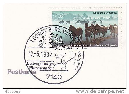 1987 COVER Card EVENT FERRIS WHEEL & HORSE Pmk  Ludwigsburger GERMANY Stamps Horses Carnival Fair - Carnaval