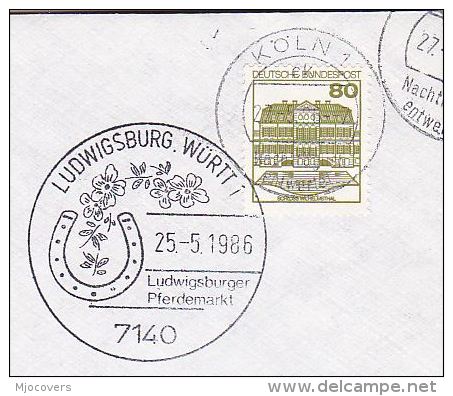 1986 COVER LUDWIGSBURG HORSE MARKET EVENT Pmk Germany, Stamps Horses - Horses