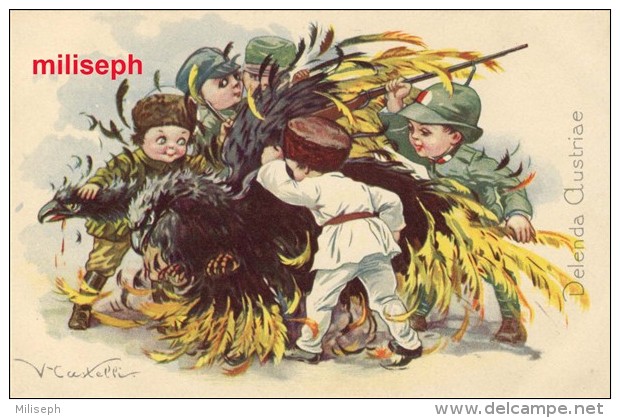 C.P Illustration V. CASTELLI - Delenda Austriae - Autriche - ( Aigle Allemand ) - Enfants En Uniforme Militaire  (3370) - Castelli