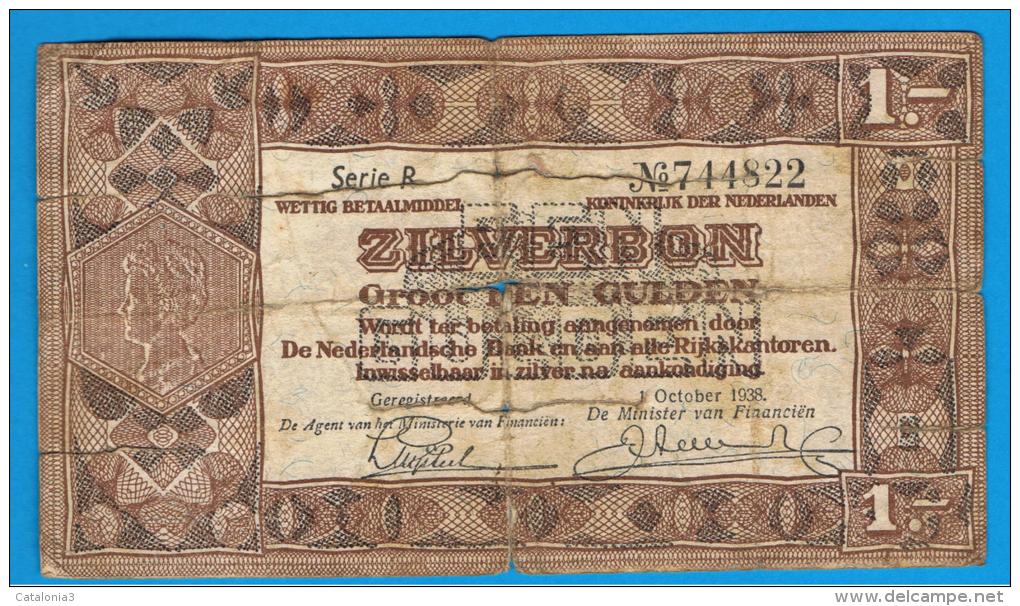 HOLANDA - Netherlands - Pays-Bas = 1 Gulden 1938  P-61  Serie R  (roturas) - 1 Gulden
