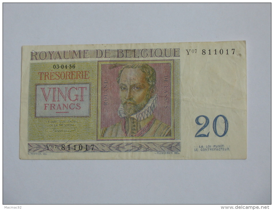 20 Francs 1956 - Royaume De Belgique - Koninkrijk Belgie. - Otros & Sin Clasificación