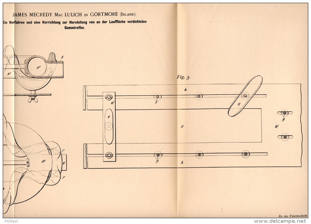 Original Patentschrift - J. Lulich In Gortmore , 1898 , Production Of Compacted Tire , Ireland , Swanlinbar !! - Cavan