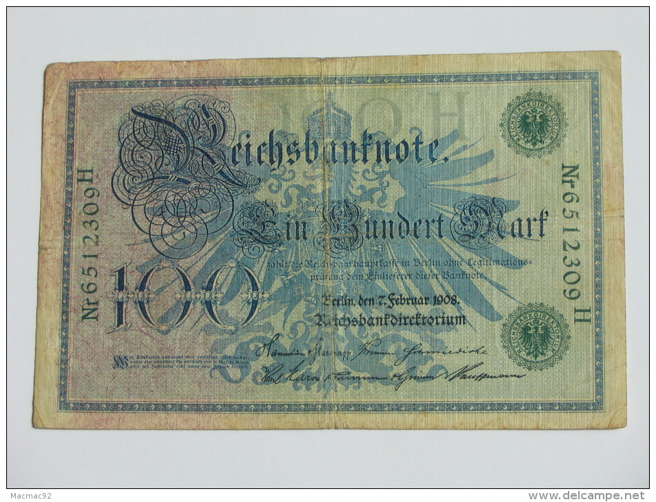 100 Ein Hundert Mark  - Berlin 1908  - Germany  - Allemagne -. - 100 Mark