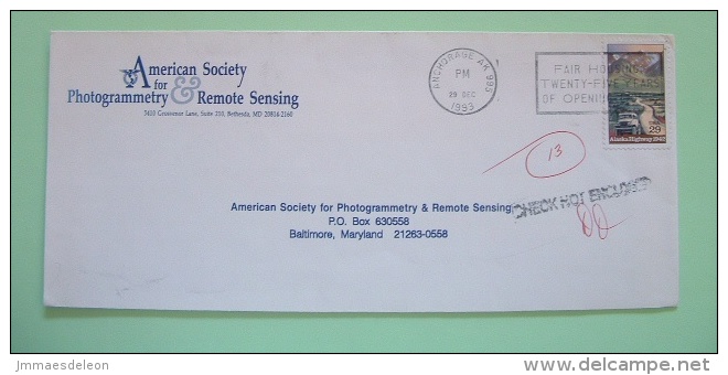 USA 1993 Cover From Anchorage - Alaska Highway - Remote Sensing - Brieven En Documenten