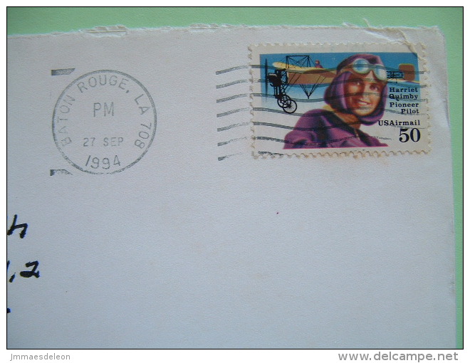 USA 1994 Cover Baton Rouge To Denmark - Plane Harriet Quimby Pioneer Pilot - Briefe U. Dokumente