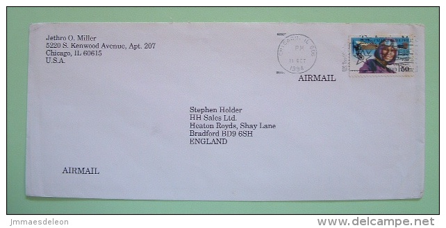 USA 1994 Cover Chicago To England - Plane Harriet Quimby Pioneer Pilot - Briefe U. Dokumente