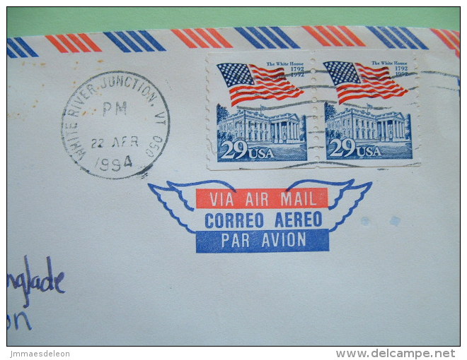 USA 1994 Cover White River Junction VT To France - Flags - White House - Brieven En Documenten