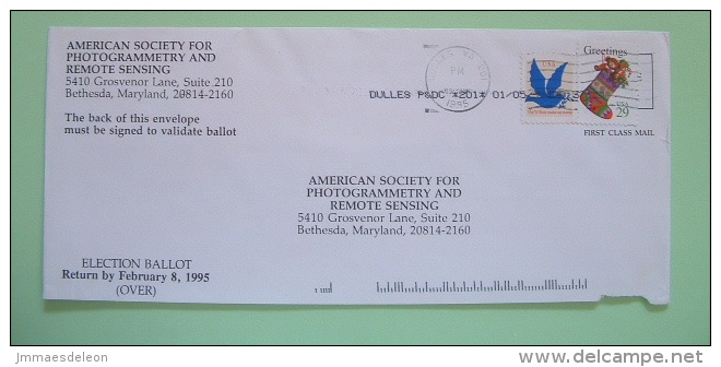 USA 1995 Cover From Dulles - Peace Dove Bird / Greetings Teddy Bear Sock - Brieven En Documenten