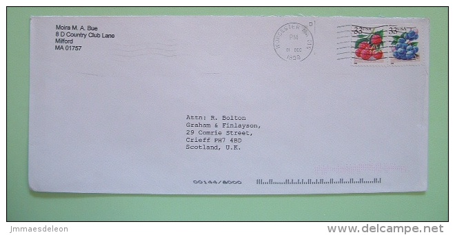 USA 1999 Cover From Worcester To Scotland UK - Fruits Raspberries Blueberries - Lettres & Documents