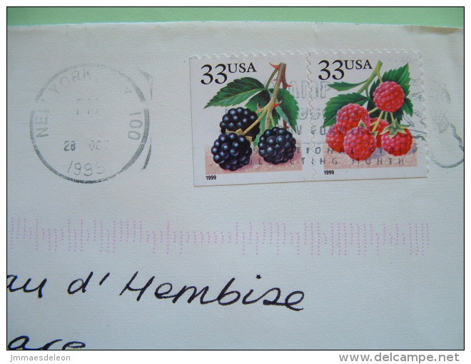 USA 1999 Cover From New York To London England - Fruits Raspberries Blackberries - Airmail Label On Back - Lettres & Documents