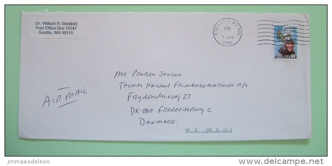 USA 2000 Cover  Seattle To Denmark - Plane Aviation Pioneer - Lettres & Documents