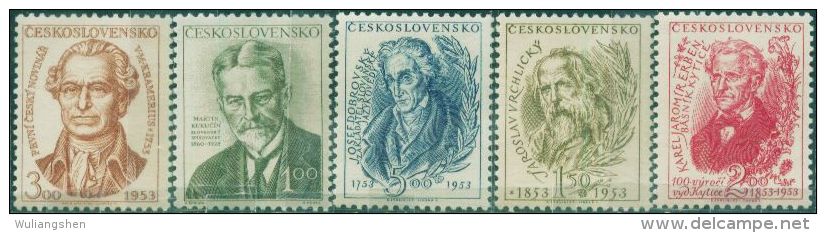 JK0111 Czechoslovakia 1953 Cultural Celebrities 5v MNH - Nuovi