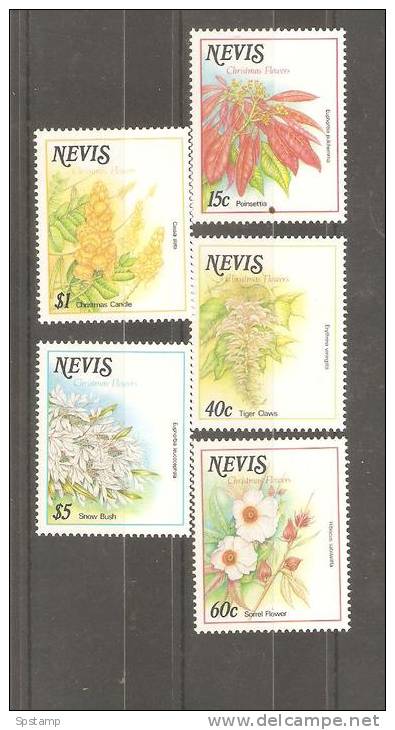 Nevis 1988 Christmas Flowers Set 5 MNH - St.Kitts En Nevis ( 1983-...)