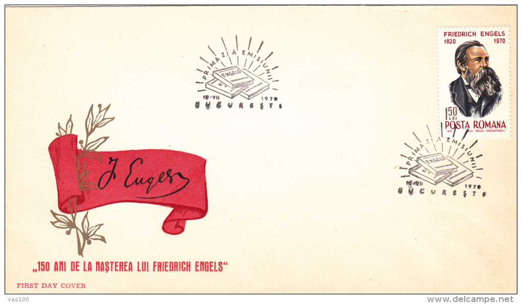 FRIEDERICH ENGELS,LEADER COMMUNIST,1970,COVER FDC,ROMANIA - Altri & Non Classificati