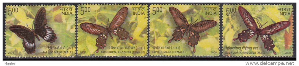 India Used 2008. Set Of 4, Endemic Butterflies Of Andaman &amp; Nicobar, Butterfly, Insect, - Gebruikt