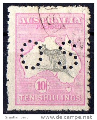 Australia 1915 Kangaroo 10 Shillings Grey &amp; Pink 3rd Wmk Perf OS Used - Oblitérés