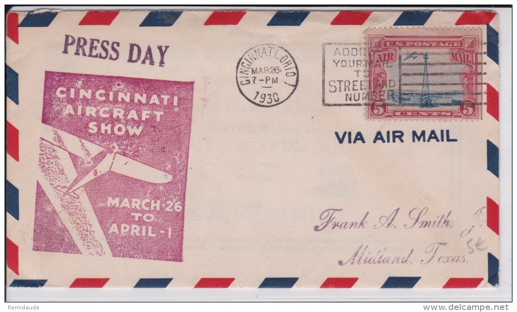 USA -1930  - POSTE AERIENNE - ENVELOPPE AIRMAIL De  CINCINNATI ( OHIO ) - CINCINNATI AIRCRAFT SHOW - 1c. 1918-1940 Briefe U. Dokumente