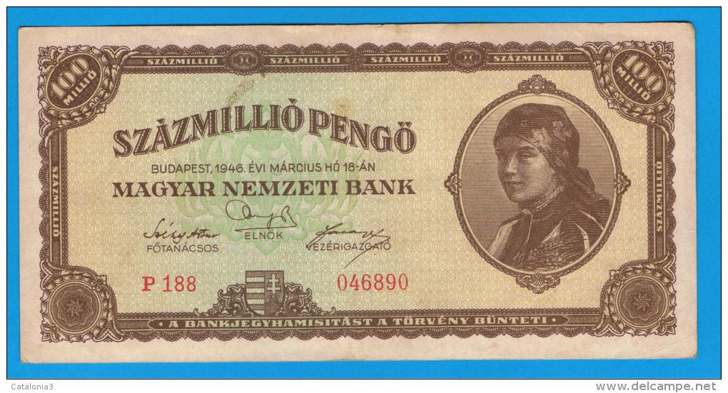 HUNGRIA - HUNGARY -  100.000.000 Pengo 1946  P-124  Serie P188 - Hongrie