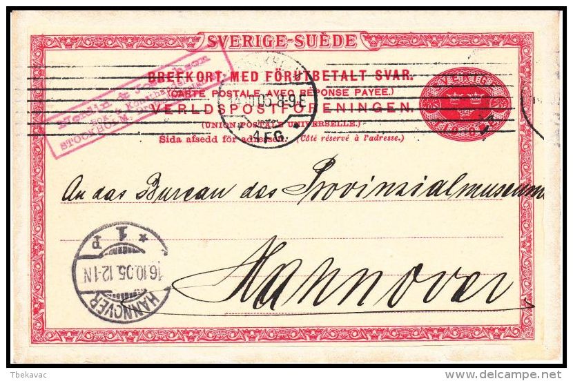 Sweden 1905, Postal Stationery To Hannover - Ganzsachen