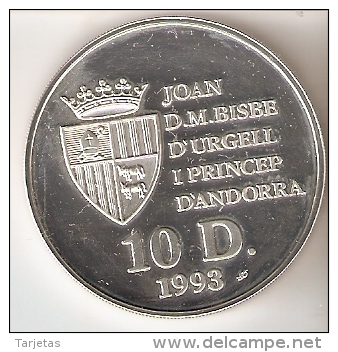 MONEDA DE PLATA DE ANDORRA DEL CAMPEONATO MUNDIAL DE FUTBOL USA 1994  10 DINERS AÑO 1993 (SILVER-ARGENT) - Andorre