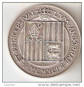 MONEDA DE PLATA Y ORO DE ANDORRA 20 ANIV. OBISPO DE LA SEU D'URGELL DE 25 DINERS AÑO 1997 MUY RARA (GOLD-SILVER-ARGENT) - Andorre