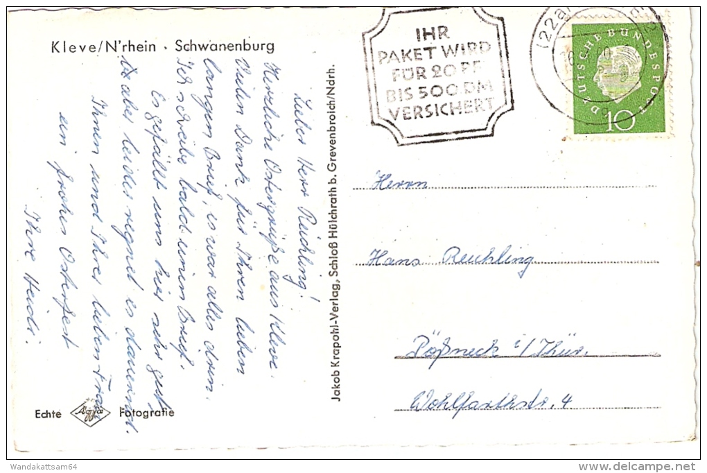 AK K L E V E / N'rhein - Schwanenburg 16.4.60 -12 (22a) KLEVE 2 G Nach Pößneck In Thüringen - Kleve