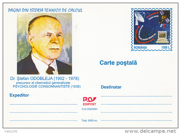 COMPUTERS, STEFAN ODOBEJA, PC STATIONERY, ENTIERE POSTAUX, UNUSED, 2001, ROMANIA - Computers