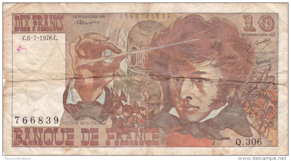 10 FRANCS BERLIOZ @ Alphabet Recherché Q 306 Du 06 Juillet 1978 @ Billet Français - 10 F 1972-1978 ''Berlioz''