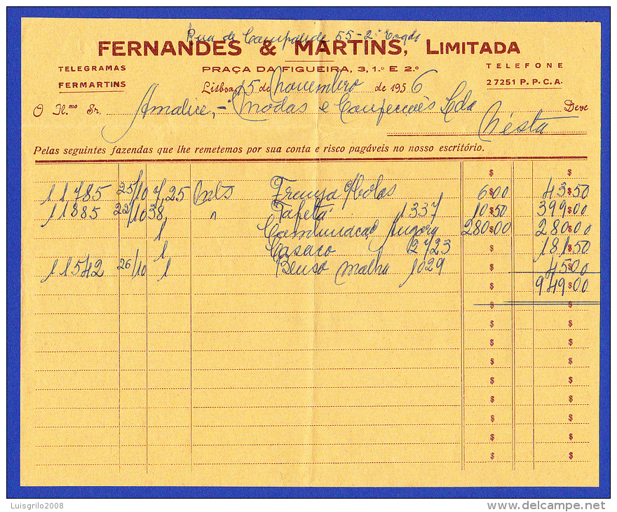 FERNANDES & MARTINS, LIMITADA -  LISBOA, 15 DE NOVEMBRO DE 1956 - Portugal