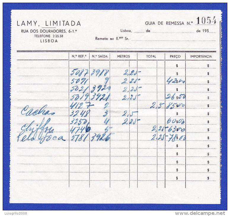 LAMY LIMITADA - GUIA DE REMESSA  Nº 1054 - Portugal