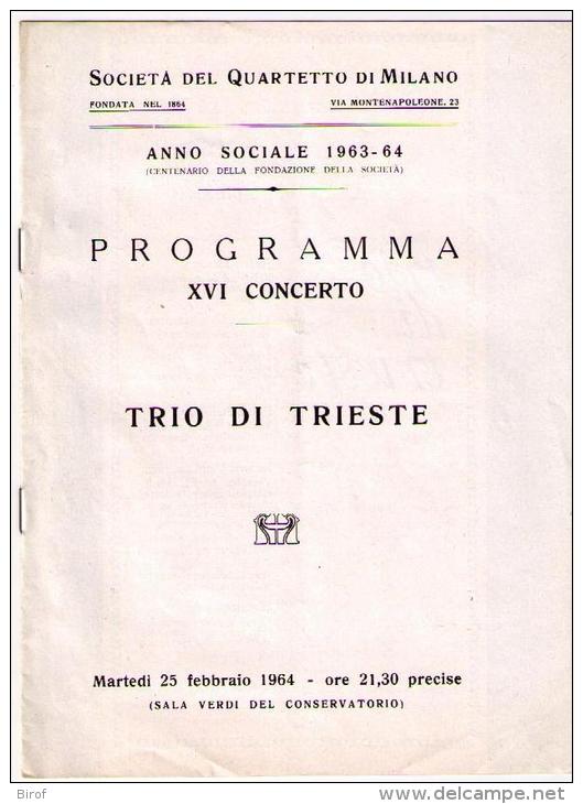 PROGRAMMA CONCERTO MILANO - TRIO DI TRIESTE - 1964 - Música