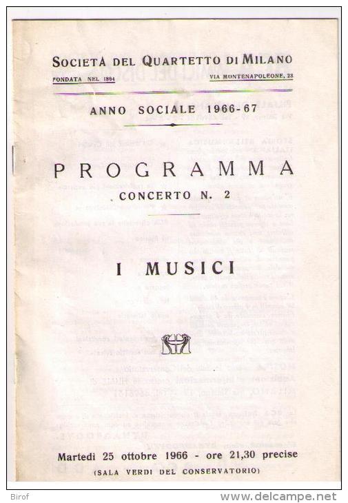 PROGRAMMA CONCERTO MILANO - I MUSICI - 1966 - Musique