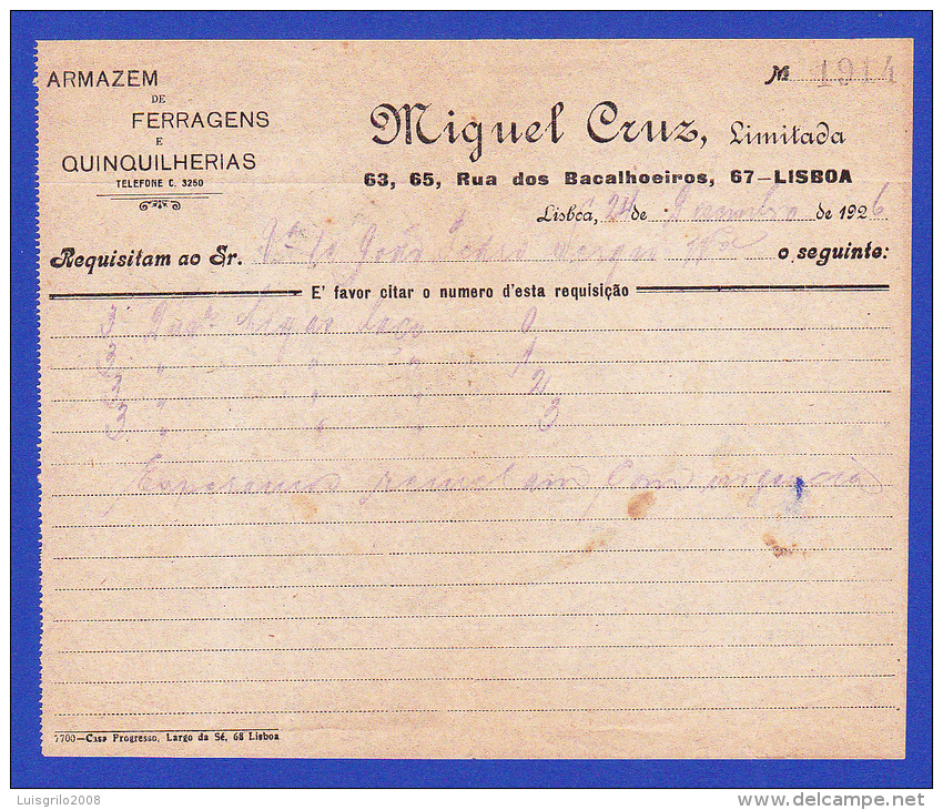 MIGUEL CRUZ, LIMITADA -- LISBOA, 24 DE DEZEMBRO DE 1926 - Portugal