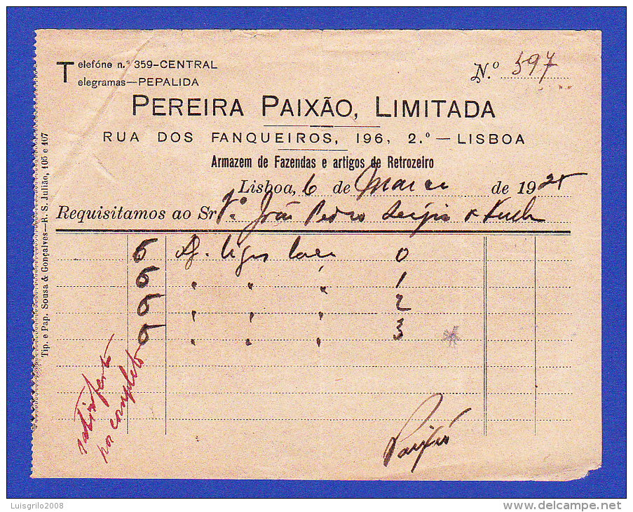 PEREIRA PAIXÃO, LIMITADA -- LISBOA, 6 DE MARÇO DE 1925 - Portugal