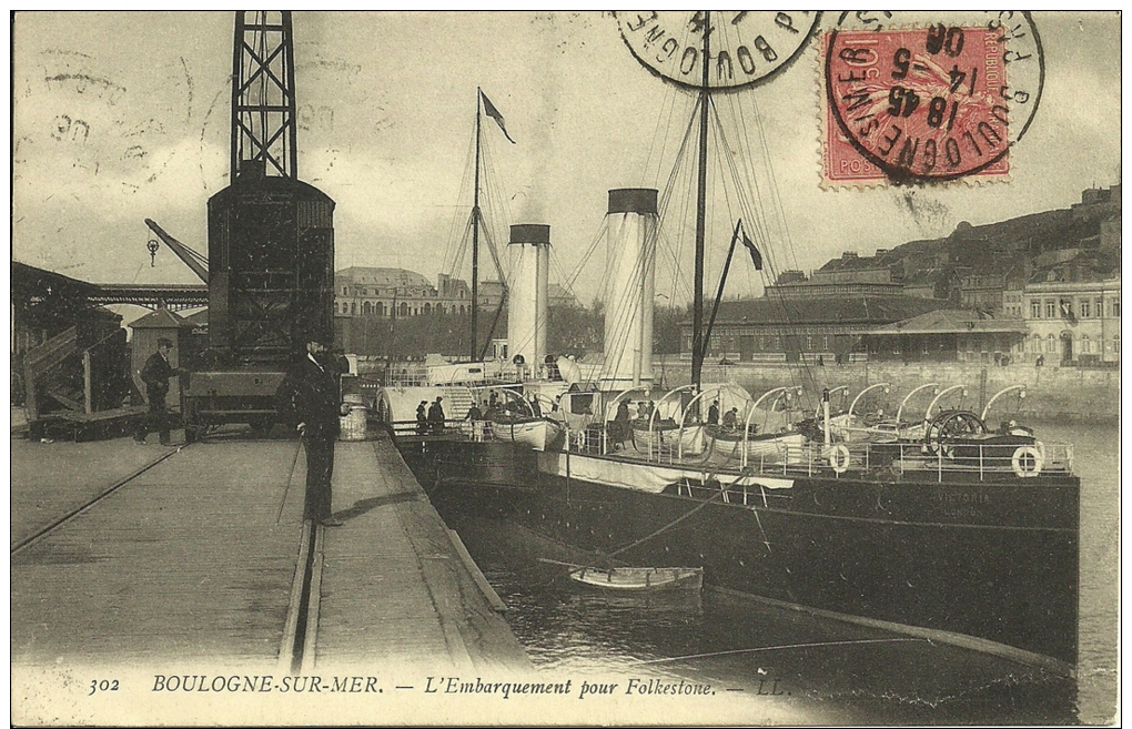 4k - 62 - Boulogne-sur-Mer - Pas-de Calais - L'Embarquement Pour Folkestone - Bâteau - Passagers - LL. N° 302 - Boulogne Sur Mer