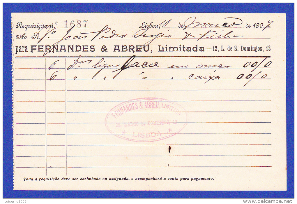 FERNANDES & ABREU, LIMITADA  --  LISBOA, 11 DE MARÇO DE 1907 - Portogallo
