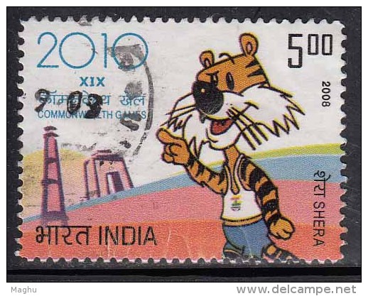 India Used 2008,  Commonwealth Games, Mascot Tiger Shera, Sport, (image Sample) - Used Stamps