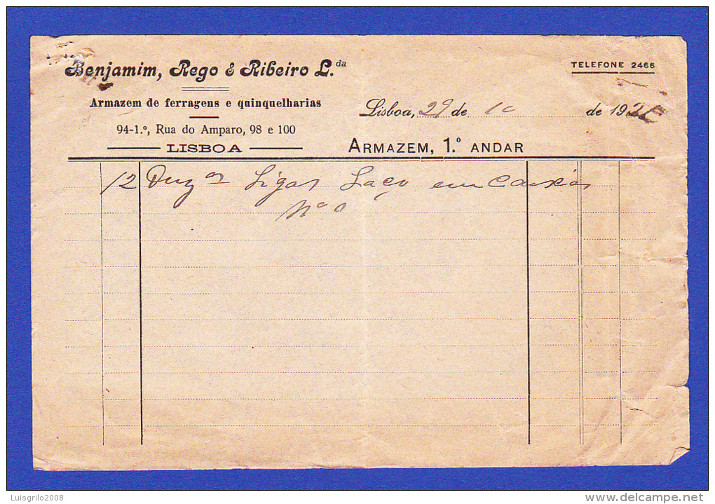 BENJAMIM, REGO & RIBEIRO Lda. - LISBOA, 22.10.1920 - Portogallo