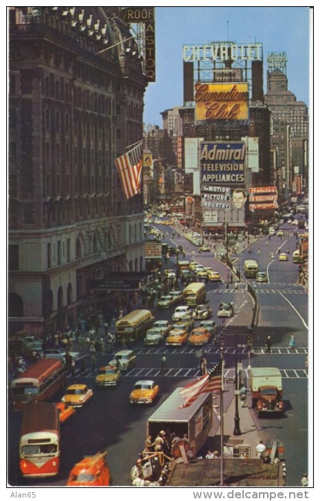 New York City NY, Times Square Street Scene, Television Chevy Billboard, Taxi, C1950s Vintage Postcard - Time Square