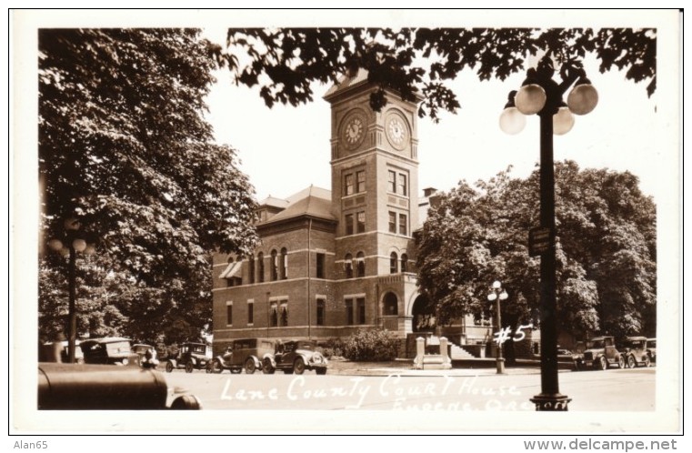 Eugene Oregon, Lane County Courthouse, Auto, C1920s Vintage Real Photo Postcard - Eugene