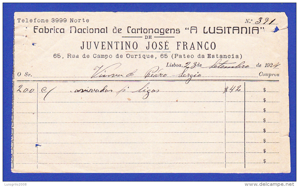 FABRICA NACIONAL DE CARTONAGEM A LUSITANA -- LISBOA, 23 DE SETEMBRO DE 1924 - Portugal