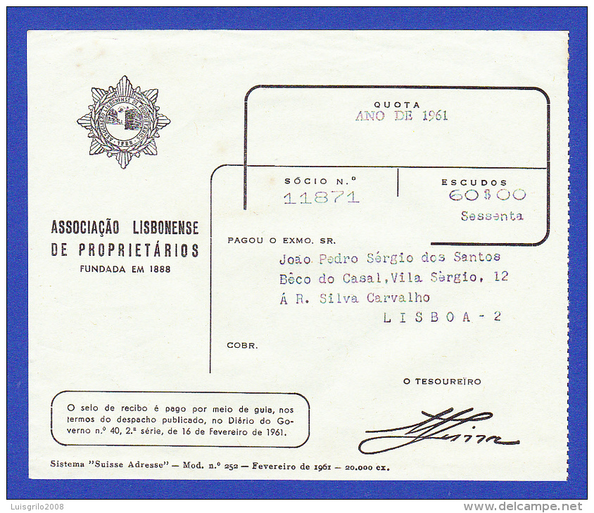 ASSOCIAÇÃO LISBONENSE DE PROPRIETÁRIOS -- 1961 - Portogallo