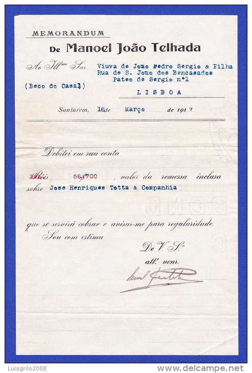 MEMORANDUM De MANOEL JOÃO TELHADA - SANTAREM, 16 DE MARÇODE 1914 - Portugal