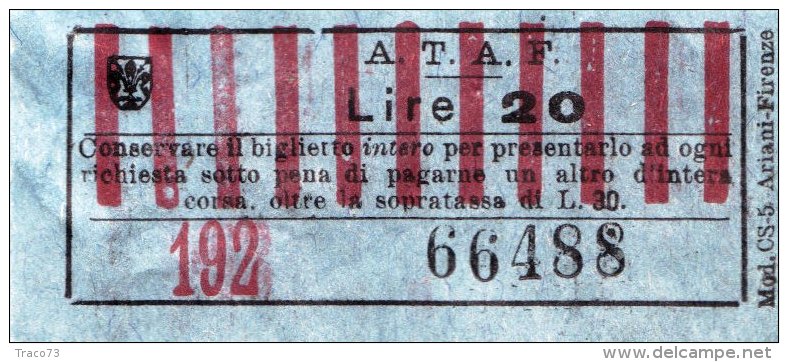 FIRENZE  /  Biglietto Per Autobus - Europa