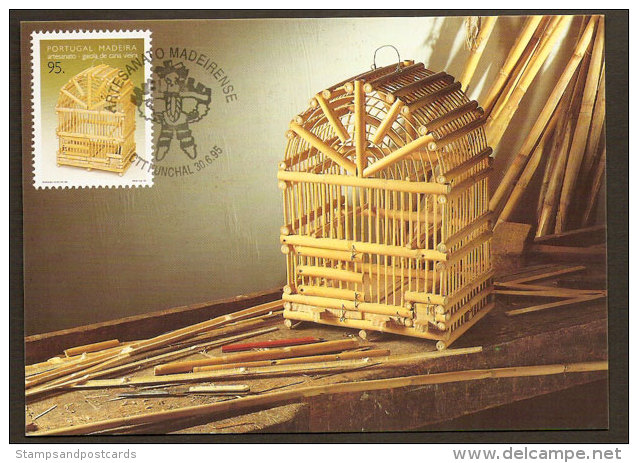 Portugal Madère Artisanat Cage D´ Oiseau Fait De Canne Carte Maximum 1995 Madeira Handicraft  Bird Cage Maxicard - Maximum Cards & Covers