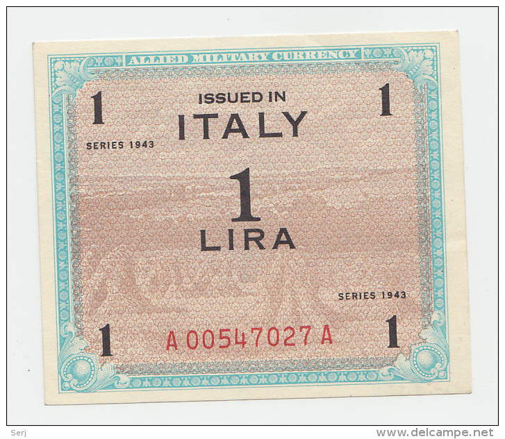 Italy 1 Lira 1943 AUNC+ CRISP Banknote P M10b AMC - Occupazione Alleata Seconda Guerra Mondiale